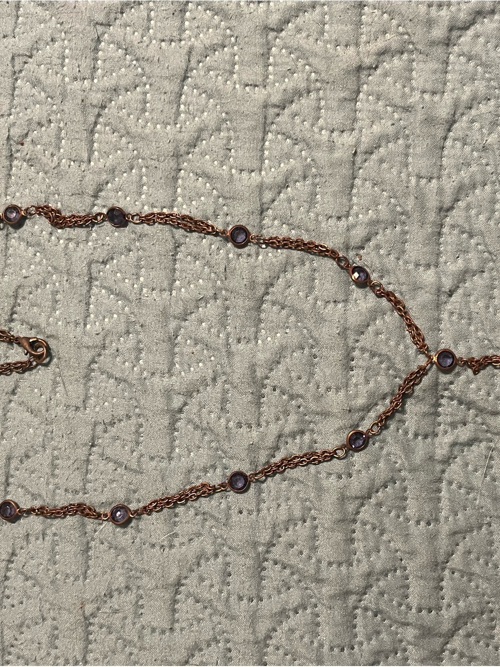 Copper Chain Necklace with Purple Crystal Stations